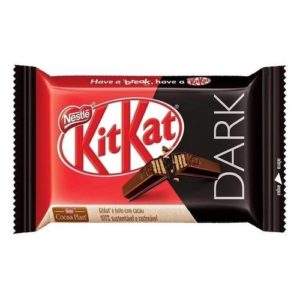 Dark chocolate Kit Kat candy bar in red and black wrapper