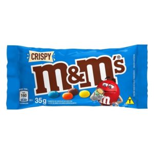 A blue bag of M&M's Crispy candies