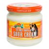 Clear and Orange Glass jar of Cantina Mexicana Sour Cream