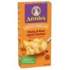 A orange box of Annie's Shells and real aged cheddar macaroni