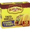A yellow and red box of Old El Paso's taco shells
