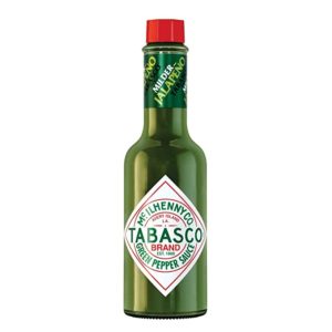 A green glass bottle of McIlhenny CO's Tabasco Sauce